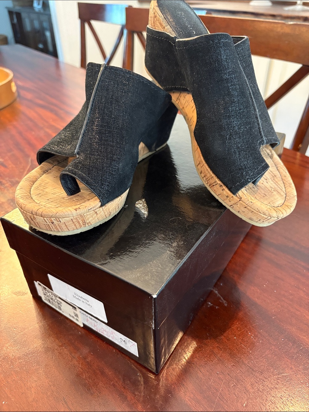 Donald Pliner Black Cork Wedge Slide Sandals
